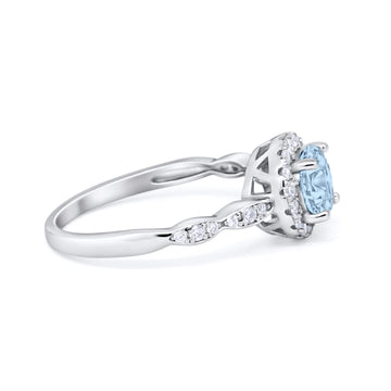 Art Deco Engagement Ring Round Simulated Aquamarine CZ 925 Sterling Silver